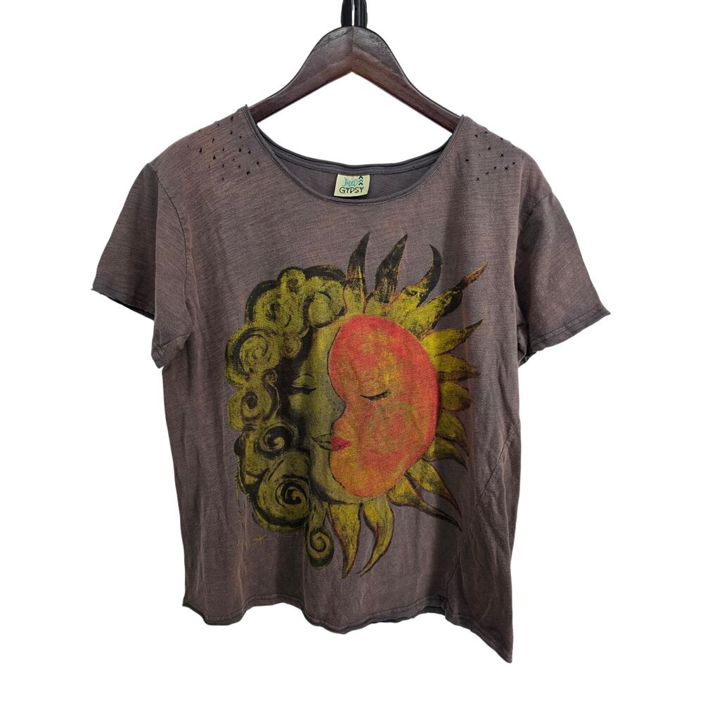 Gypsy Short Sleeve Sun & Moon Graphic Tee in Brown